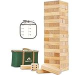 ApudArmis 60 PCS Giant Tumble Tower, (Stack up to 5Ft) Pine Wooden Stacking Timber Game with 1 Dice Set - Classic Block Giant Outdoor Game for Kids Adults Family