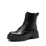 DREAM PAIRS Women's Lace up Combat Ankle Boots Fashion Lug Sole Platform Booties Shoes, Black-pu, 7.5