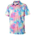 Mens Golf Shirts Print Dry Fit Moisture Wicking Casual Short Sleeve Derss Polo Shirt for Men, Palm Tree, XX-Large