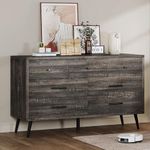 DWVO Dark Rustic Oak 7 Drawer Dresser, 47" W Large Double Dresser Chest of Drawers, Modern Wood Storage Dresser Organizer with Black Metal Handles & Anti-Tipping Device for Hallway, Entryway