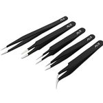 Alis 5 Pcs ESD Precision Multifunction Tweezers Set, Upgraded Anti-Static Professional Tweezers Precision for Eyebrows, Splinter & Ingrown Hair Removal, Electronic Repairing, & Crafting Tool Kit