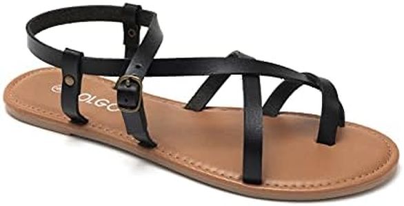 Colgo Women's Summer Strappy Flat Sandals, Adjustable Casual Fisherman Sandal with Open Toe Slingback Gladiator Sandals (6.5,New Black)