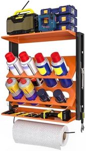 Spray Bottle Holder Wall-Mounted, Aerosol Spray Can Holder, Heavy Duty Paint Bottle Organizer with 8 Can Holes 80 LBS, Utility Storage Rack with Paper Towel Holder for Garage, Shop or Tool Trailer