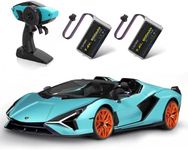 MIEBELY Lamborghini Remote Control Car, 1:12 Scale Lambo Toy Car 7.4V 900mAh Officially Licensed 12Km/h Fast Rc Cars with Led Light 2.4Ghz Model Car for Adults Boys Girls Birthday Ideas Gift - Blue