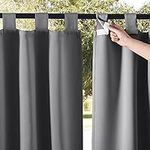 NICETOWN Patio Outdoor Curtains with Sticky Tab Top Waterproof - Light Block Vertical Drapes for Porch, Gazebo, Pergola Outdoor/Indoor Privacy Curtains 2 Panels, 84 x 84 inch, Grey