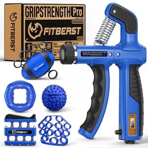 FitBeast Grip Strength Trainer, Hand Gripper Strengthener Kit - 6 Pack with Adjustable Resistance Forearm Strengthener, Forearm Exerciser and Massage Balls for Hand Therapy, Grip Training (Navy Blue)