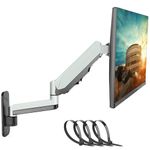 PUTORSEN Monitor Arm Wall Mount Bracket for 13-34 inch Monitor & Small TV, Height Adjustable Gas Spring Single Wall Monitor Arm, Tilt Swivel Rotate, Load 2.2 to 19.8lbs, VESA 75/100, Silver