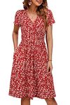 OUGES Women's Summer Short Sleeve V Neck Floral Midi Dress with Pockets Maternity Nursing Dresses Clothes 2024(Floral F,M)