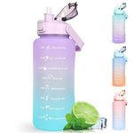 Water Bottle 2L BPA Free Sport Drinks Jug with Time Marking & Lock Cover, Leak Proof 2 Liters Water Bottle with Portable Handle, Purple Water Canteen Bottle