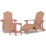 vidaXL Outdoor Garden Adirondack Chair and Table Set with Detachable Footstool, HDPE Material, Low-Maintenance, Comfortable Design, Brown