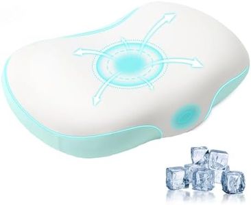 JINXIA Memory Foam Cervical Pillow, Odorless Side Sleeper Pillow with Cooling Silk Case for Neck & Shoulder, Ergonomic Orthopedic Design Pillow for Side & Back Sleepers, White to Blue