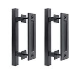 2 Pack Sliding Barn Door Handle Set, 12 Inch Pull and Flush Hardware Set Square Gate Handle, Heavy Duty Solid Carbon Steel Rustic Style for Barn Door Gates Garages Sheds, Matte Black