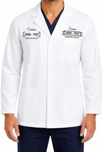 Personalized Embroidered Short Lab Coat for Men Add Your Name Text Custom Medical Laboratory Coat (White-4XL)