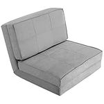 COSTWAY Convertible Flip Chair, 5-Position Adjustable Triple Fold Down Sofa Bed, Steel Frame, Soft Suede Fabric, Upholstered Floor Sleeper Dorm Game Bed for Living Room, Bedroom, Guest Room (Grey)