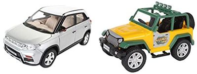 Centy Toys Plastic Pull Back Safari Car, 1 Pull Back Vehicle, Multicolour & Plastic Brezza Pull Back Car (Multicolor), Kids