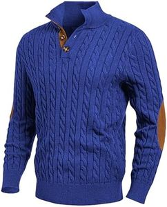 JMIERR Sweaters for Men Soft Cable Knit Casual Long Sleeve Essentials Vintage Slim Fit Button Up Textured Pullover Fisherman Sweater, L, Dark Blue