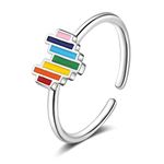 Rainbow Heart Ring Vintage Colorful Knuckle Joint Finger Ring Band Adjustable Jewelry for Women Girls