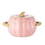 Dutch Oven Pot with Lid, Pumpkin Pottery Dessert Saucepan, Mini Baking Dish Cute Pumpkin Bowl, Covered Dutch Oven Ceramic Stockpot, Pumpkin-Shaped Casserole (Pink)