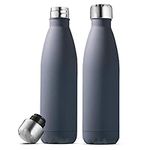 Triple Insulated Stainless Steel Water Bottle (Set of 2) 500ml Insulated Water Bottles, 100% Leakproof Travel Bottle Keeps Hot and Cold - BPA-Free Reusable Flask - Non-Sweat Metal Drinking Bottle