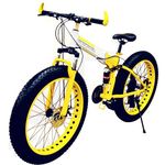 AXAN Foldable Fat Tire Mountain Bike - 26x4 Inch All-Terrain Tires, Dual Suspension, 21-Speed, Foldable Frame, for Adults (Yellow)