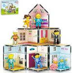 PicassoTiles Magnet Tile Building Block Family Homestead Doll House Theme Playset 8 Character Action Figures Double Sided Magnetic Tiles Printing STEM Education Learning Kit Toy Set Kids Ages 3+ PTQ06