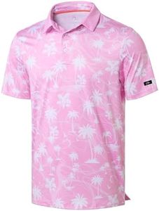Obla Mens Golf Polo Shirts Short Sleeve Dry Fit Casual Print Collared Golf Shirts Wicking for Men(Pink Coconut Beach_XXL)