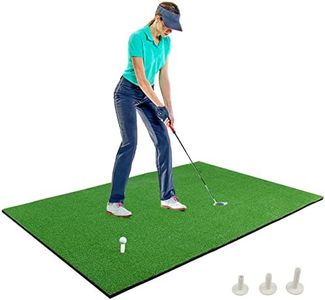 Costway Golf Hitting Mat, Standard Real Feel Golf Practice Mat with Synthetic Turf and 2 Tee Positions, 3 Rubber Tees Included, Golf Putting Mat for Indoor and Outdoor Use, 1.5 m x 1 m