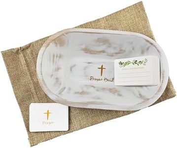 Fight Club Wood Prayer Dough Bowl, congregation gifts Christian Easter and Christmas Cross Religious Gifts,Farmhouse Decor Rustic with 24 Blessing Prayer Cards with Linen Bag 9.5x6x2.5“