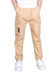 SERENYOU Boys Cargo Pants Kids Elastic Waist Cargo Joggers Boy's Cargo Trousers with Multi Pockets Yellow 12-13 Years (manufacturers's Size: 160)