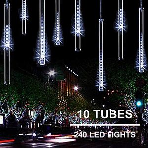 Joomer 240 LED Meteor Shower Christmas Lights 11.8 inch 10 Tubes Falling Raindrop Cascading LED Icicle Lights with Timer Function for Holiday Party Wedding Christmas Tree Decoration (White)