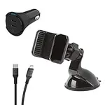 Scosche UH4WDPD40L-XC0 Suction Cup Mount, 40-Watt Certified USB Type-C Fast Dual Car Charger, MFi Certified Strikeline Sync Braided Charging Cable for Lightning and USB-C Devices, 4 Feet, Space Gray