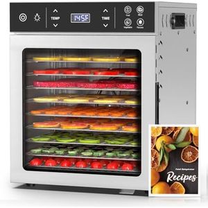 HOPERAN 10-Tray Stainless Steel Food Dehydrator, 400W with 4 Presets | Digital 24H Timer, 85°F-195°F Temp Control, Dual-Fan 360° Airflow, for Jerky, Fruit, Herbs, Pet Treats & Veggies, Quiet ≤45dB
