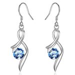 Sterling Silver Drop Earrings for Women, Silver Dangle Earrings with Cubic Zirconia │Linear Forever Love Hypoallergenic Earring for Sensitive Ears│Birthday Anniversary Christmas Jewellery Gift Blue