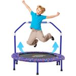 36'' Kids Trampoline Mini Trampoline Foldable Bungee Rebounder with Adjustable Foam Handrails and Safety Padded Protective Cover Practice Jumping Indoor/Outdoor for Toddler Boys Girls