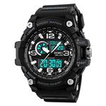 Dayllon Men's Military Digital 50M Waterproof Outdoor Sport Multifunction Casual Dual Display Stopwatch Wrist Watch (Black)