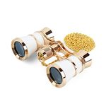 Aomekie Opera Glasses Binoculars 3X25 Theater Glasses Mini Binocular Compact with Chain for Adults Women Kids in Musical Concert (White)