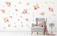 PapaKit Large Hand Painted Spring Flowers Wall Decal Mural (Watercolor Floral Design 72 Pcs) Baby Girl Nursery Child Kid Teen Room Home Decor | Creative Art Pattern | Wedding Bridal Shower Party Event