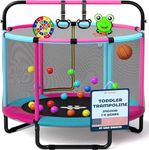 Happin® 55” Upgraded Toddler Trampoline Indoor & Outdoor Playset Ages 1-6, 5FT Kids Trampoline, Ultra Safe Mini Trampoline for Kids with Safety Enclosure Net, Gifts for Birthday Boys and Girls