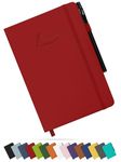 Tasalas A5 Notebook and Pen - 200 Lined Pages Journal Notepad, 80 GSM, Red Notebook A5 with Soft PU Cover, Elastic Loop, Pen Holder, Expandable Pocket - Note Book for Writing and Note-Taking