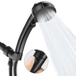 MIAOHUI High Pressure Shower Head with Handheld, Modern Handheld Showerhead with On Off Switch, 3 Spray Settings Removable Shower Head with Hose, Angle Adjustable Shower Bracket, Teflon Tape (Black)