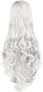 Rbenxia Curly Cosplay Wig Long Hair Heat Resistant Spiral Costume Wigs Anime Fashion Wavy Curly Cosplay Daily Party Silver 32" 80cm