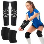 Hungdao Volleyball Knee Pad and Volleyball Arm Sleeve Volleyball Pad Volleyball Accessories Stuff Forearm Elbow Sleeve with Protection Pad Thumb Hole for Women Girl Boy Youth Teen(2 Pairs, Classic)