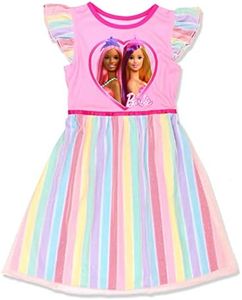 Barbie Girl's Rainbow Dress Up Fantasy Gown Nightgown Pajamas (6, Pink)