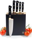 Black and Gold Knife Set with Block - 7 PC Luxe Gold Kitchen Knife Set with Block Self Sharpening - Modern Knife Set with Self Sharpening Knife Block Set - Black and Gold Kitchen Accessories