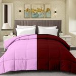 Mahaveer Cotton - 1 Piece Reversible Comforter Only 150 GSM Microfiber AC Comforter | Lightweight Comforter/Duvet/AC Quilt/Blanket (Red and Pink_Double 90x100 Inch)