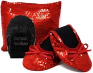 Silky Toes Women's Foldable Sequin Shoes Dressy Ballet Flats Roll Up Slipper Shoe with Matching Carrying Pouch, Red-Medium