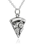 FashionJunkie4Life Sterling Silver 3D Slice of Pizza Charm Necklace, 18" Chain, Metal