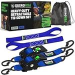 Rhino USA Retractable Ratchet Tie Down Straps (2PK) - 1,360kg Guaranteed Max Break Strength, Includes (2) Ultimate 5 cm x 3 m Autoretract Tie Downs with Padded Handles - Blue