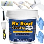 1Gal/133Fl.oz Liquid Rubber Rv Roof Coating White Waterproof Sealant Camper Roof Repair Solar Reflective Wooden Brush Putty Knife Nitrile Gloves Paint Roller Drywall Repair Tape