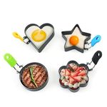 Egg Rings for Frying Non Stick Fried Egg Ring 4 Pack Poached Egg Moulds with Silicone Handle Fried Egg Mould Pancake Mcmuffin Omelette Shaping Burger Star Flower Heart Round